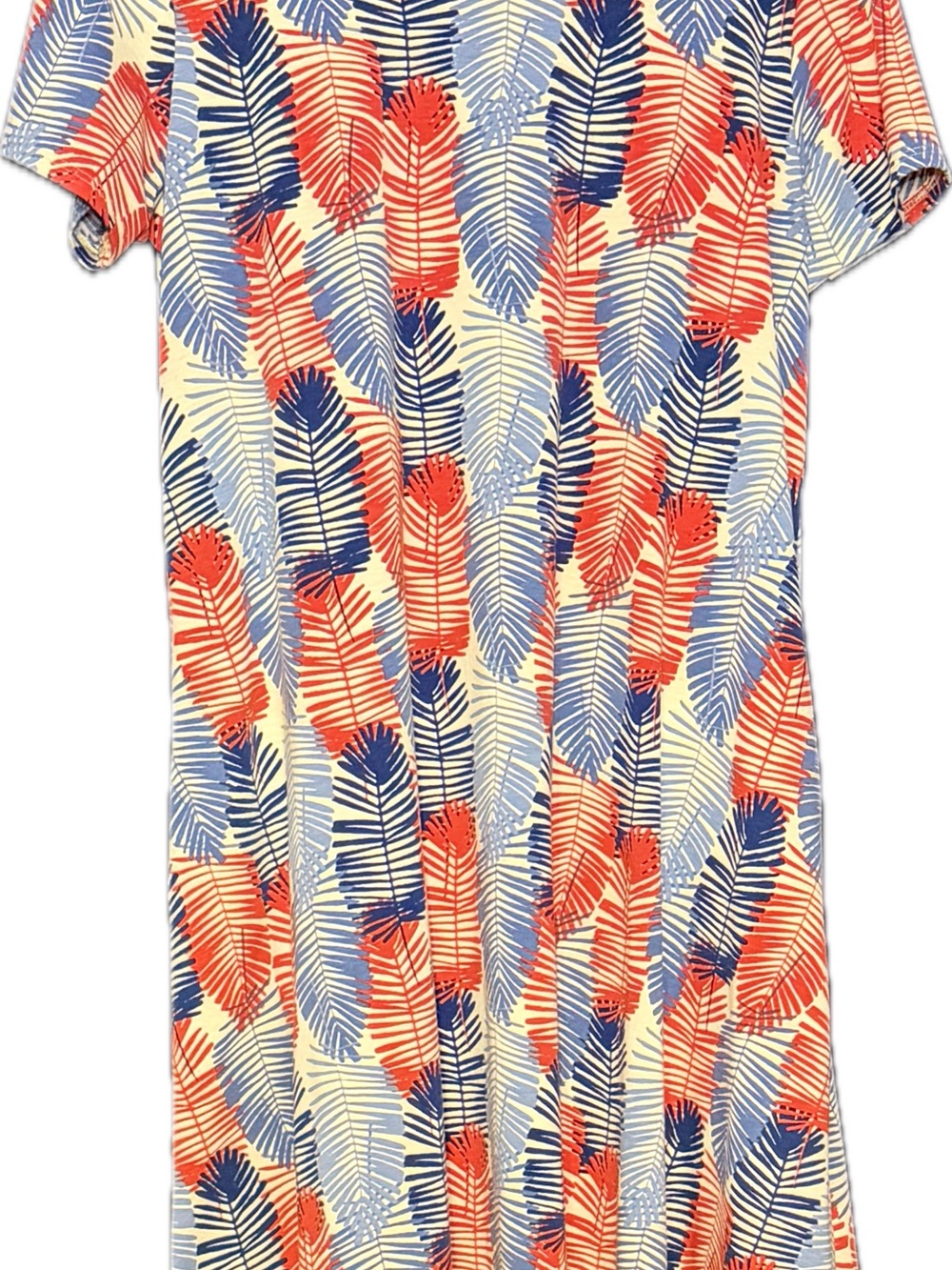 LuLaRoe Short Sleeve Tee — Cream with Coral & Blue Leaf Print